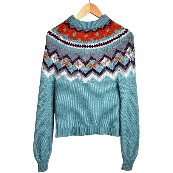 J.Crew Zigzag Fair Isle Sweater Lambswool Blend In Aqua Women's XXS - Picture 4 of 8
